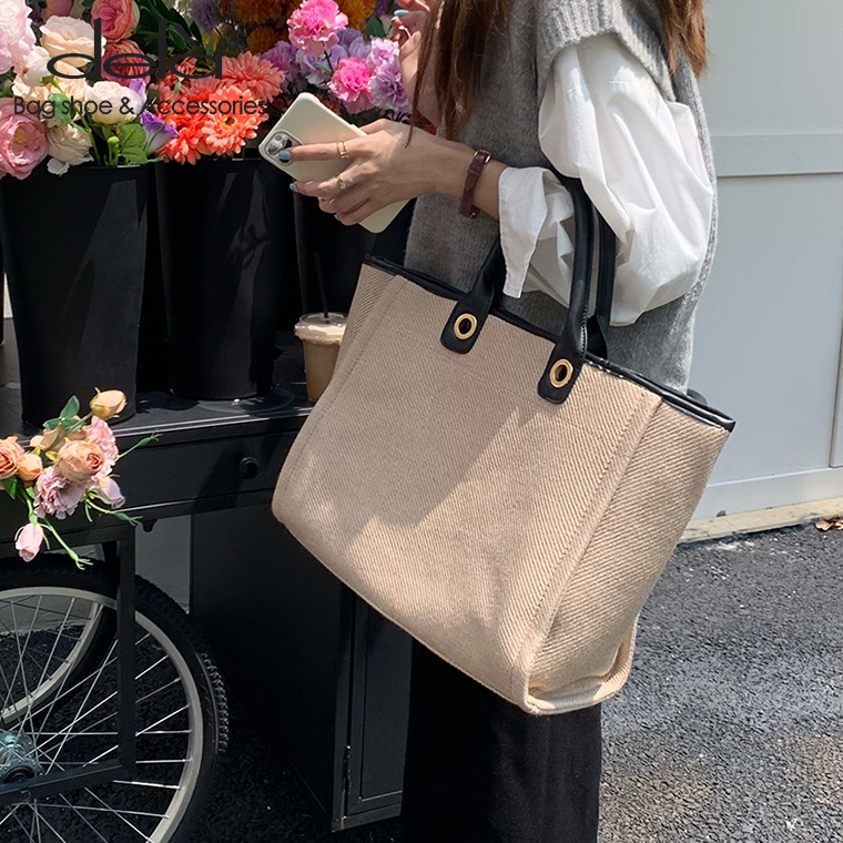 Dela Túi tote Đeo Vai Bằng Vải canvas Cỡ Lớn Thời Trang Thu Đông Hàn Quốc 2022