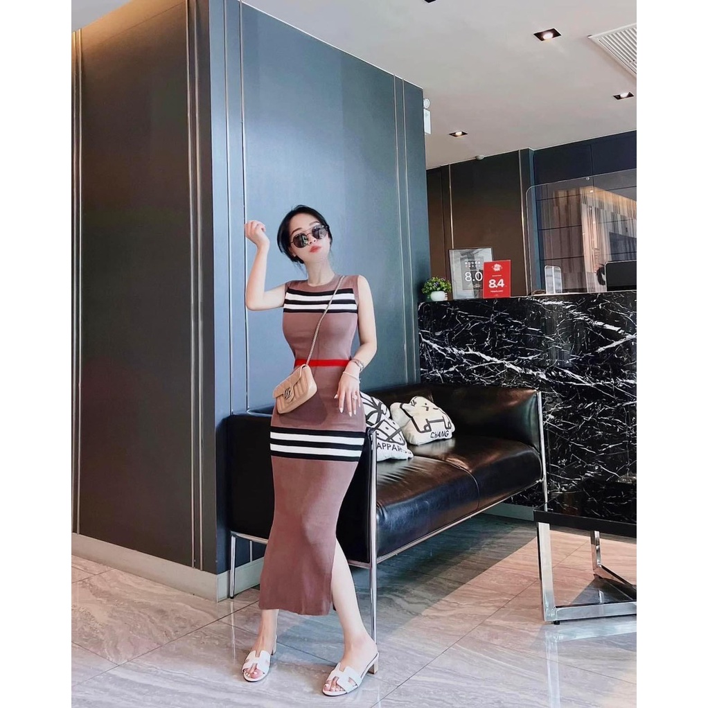 Váy body kẻ chất liệu len dệt cao cấp, mềm mại - Hàng có sẵn - Xưởng may Lộc Vân