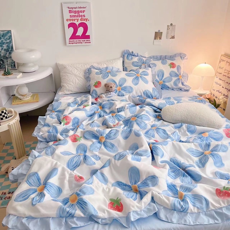 Sét chăn ga gối Đũi bèo Hàn Quốc chăn trần bông nhập khẩu mẫu mới 2022( tặng kèm vỏ ôm)