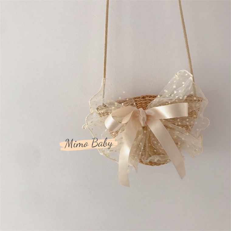 Túi cói đeo chéo đính nơ voan bản to siêu xinh cho mẹ và bé TC07 Mimo Baby