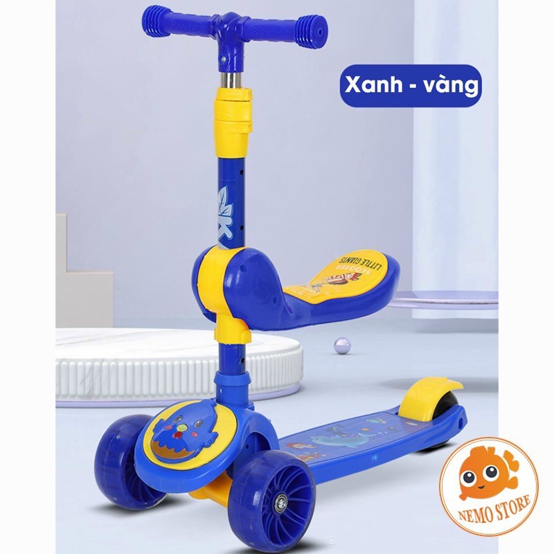 🍁 Xe Scooter, Chòi Chân, Xe Trượt Cho Bé Bánh Có Đèn Có Nhạc 3 in 1 Chịu Lực 90KG