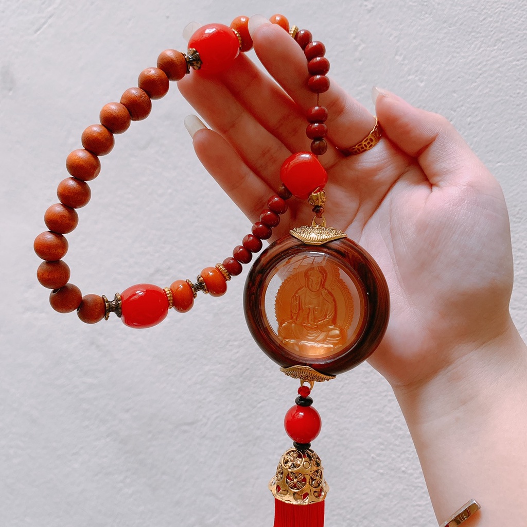 Khánh Treo Xe Hình Phật Bà Quan Âm Tua Rua Đỏ May Mắn
