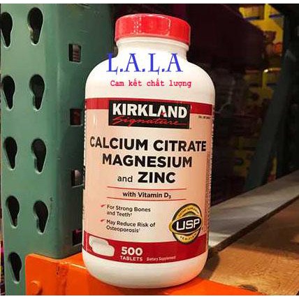 Viên uống Kirkland Calcium Citrate Magnesium and Zinc 500v Mỹ