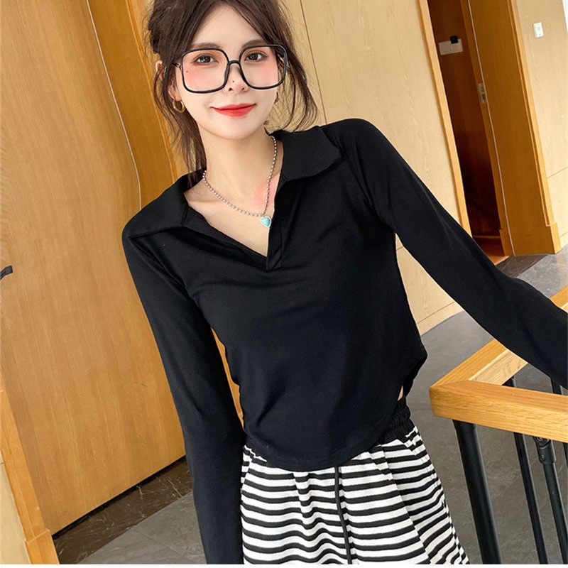 Áo thun Polo SUXI tay dài màu sắc đơn giản dễ phối đồ thời trang mùa thu cho nữ