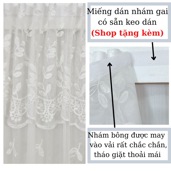 Rèm voan trắng, Rèm voan thêu, rèm voan dán tường trang trí cửa sổ phòng ngủ phòng khách, rèm cửa dán REMODE