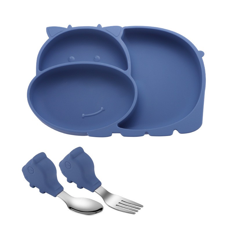 Khay ăn dặm cho bé, khay ăn dặm silicone chống đổ kèm bộ thìa dĩa Inox 304 - K002