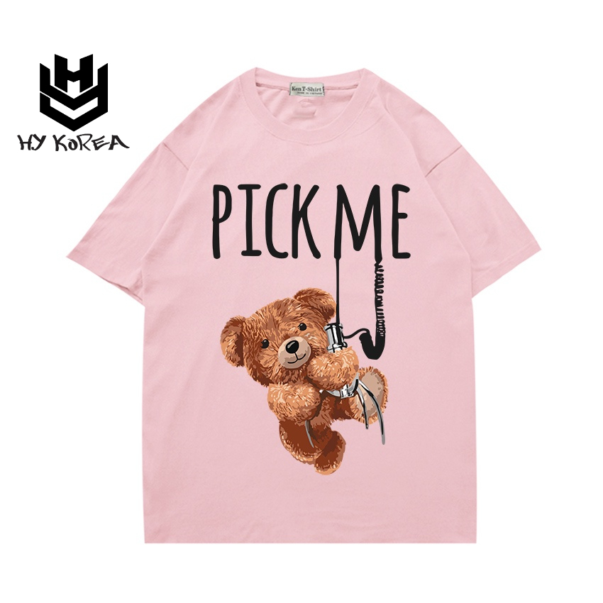 Áo thun HY KOREA tay ngắn form rộng nam nữ in hình Gấu Pick Me 511