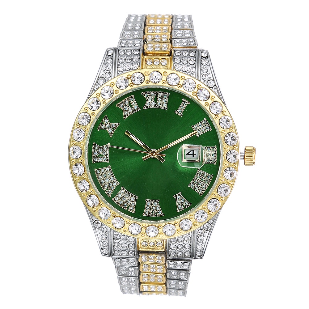 Đồng Hồ Quartz Nam Hiển Thị Ngày Đính Hột Xoàn Dây Hợp Kim