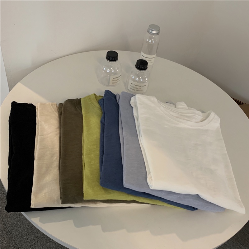 Áo Thun Cotton Tay Dài Dáng Rộng Màu Sắc Đơn Giản 53970
