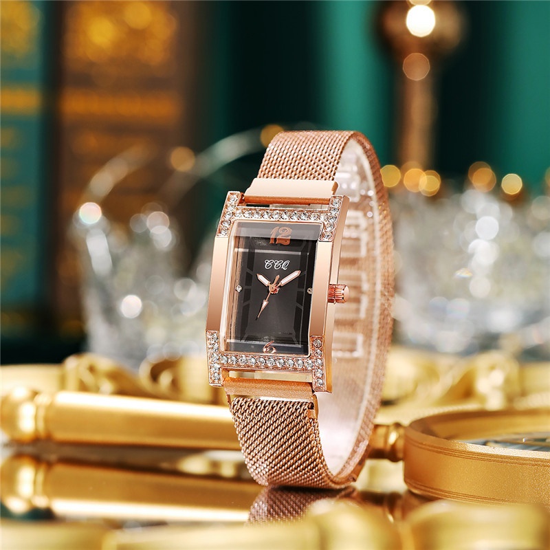 Đồng Hồ Mặt Chữ Nhật Dây Hợp Kim Thời Trang Cho Nữ