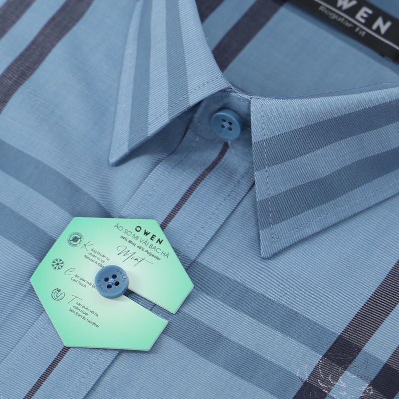 Áo sơ mi dài tay Nam Owen Bạc hà Regular Fit Xanh ghi đen jacquard trắng - AR22641DT