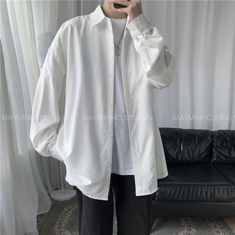 Áo khoác sơ mi nam dài tay form rộng unisex, sơ mi nam chất lụa cotton chống nhăn (SML)