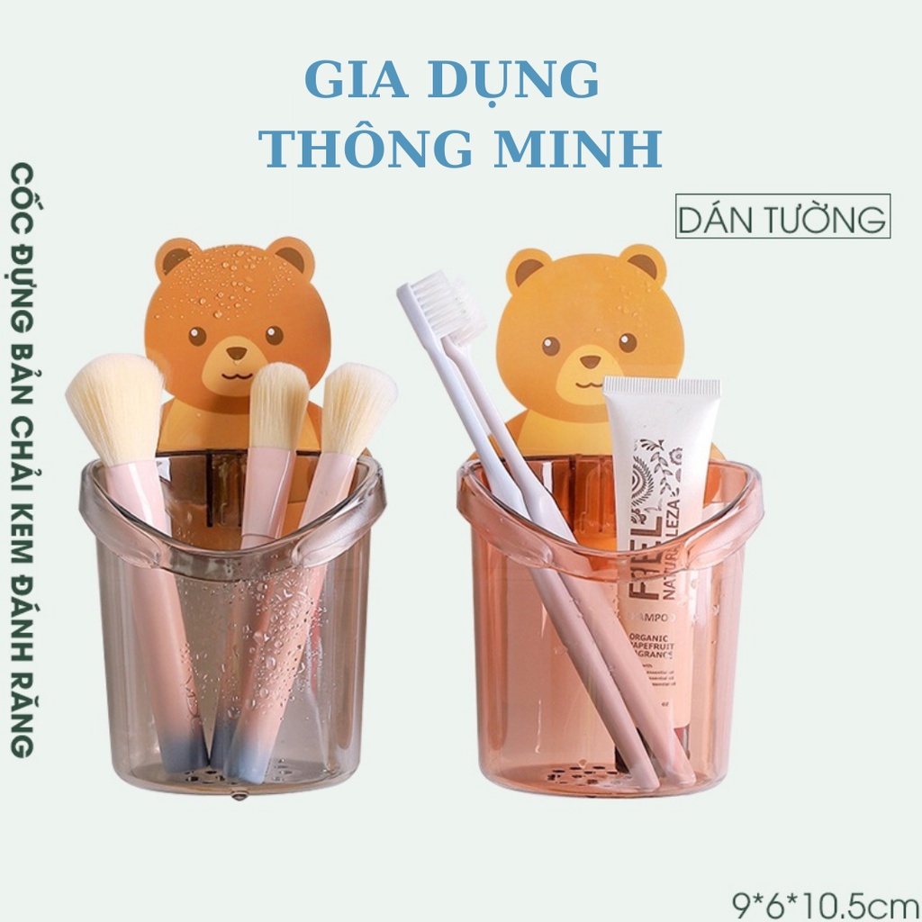 [Sẵn Hàng] Cốc gấu dán tường để bàn chải đánh răng hình gấu có lỗ thoát nước tiện lợi