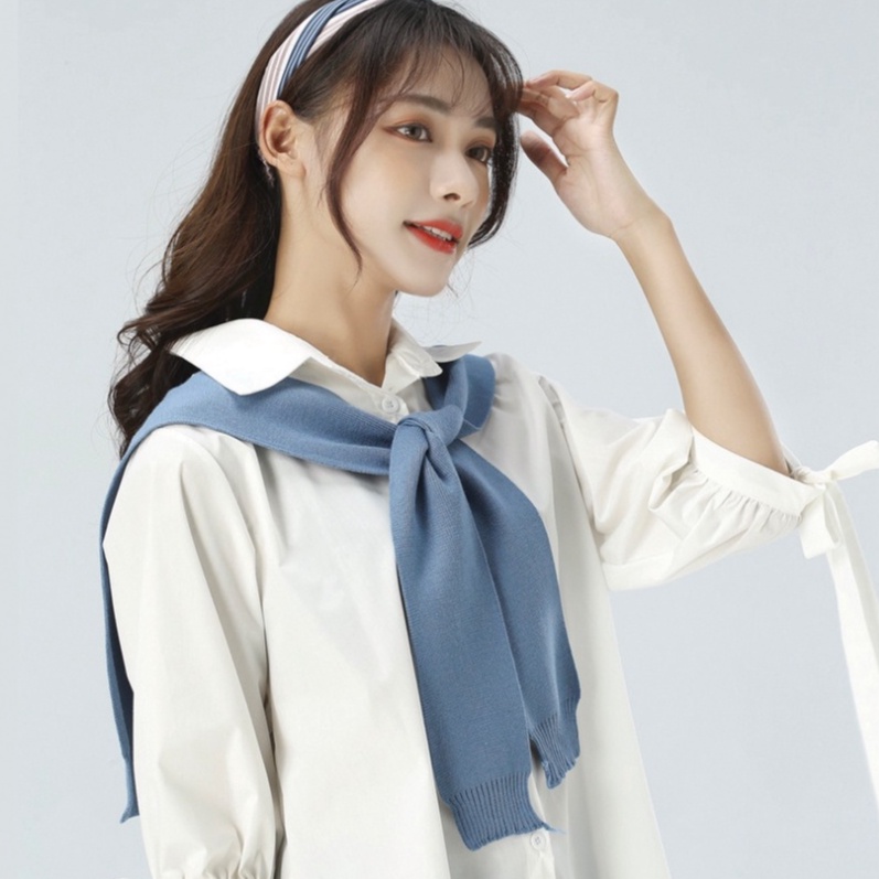 [Augustcloth] Áo/ khăn choàng màu xanh biển vắt vai giả áo phong cách Hàn Quốc | BigBuy360 - bigbuy360.vn