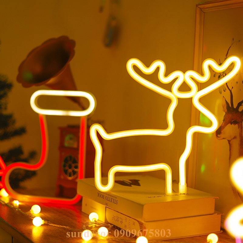 Đèn LED chữ NEON nhiều mẫu NOEL GIÁNG SINH trang trí DECOR phòng ngủ , quán có hộp PIN + USB Sundecor