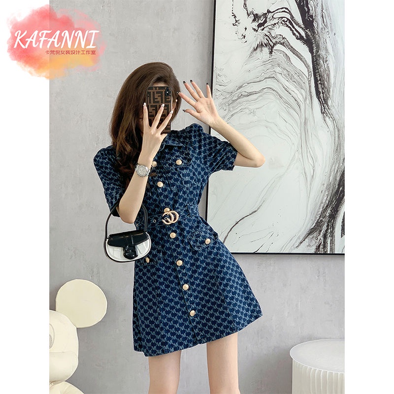 French style small fragrance denim dress 2022 summer new style western style patchwork slim fitting skirt