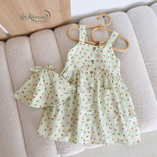 Váy 2 dây bản to  thiết kế dáng vintage TẶNG kèm MŨ chất liệu thô Hàn (KM22-VA213) Kakummi