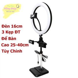 Đèn Livestream 16cm Kèm 3 Giá Đỡ Điện Thoại Để Bàn