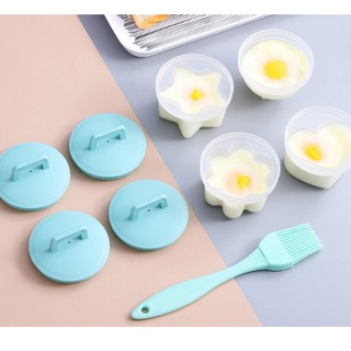 Khuôn hấp trứng, làm bánh cho bé (bộ 4 khuôn nhựa kèm chổi silicon quét dầu)
