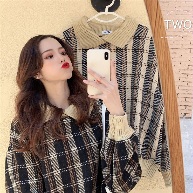 Áo Sweater Nhung Dày Dáng Rộng Cổ Polo Kẻ Sọc Xinh Xắn Dành Cho Nữ | BigBuy360 - bigbuy360.vn