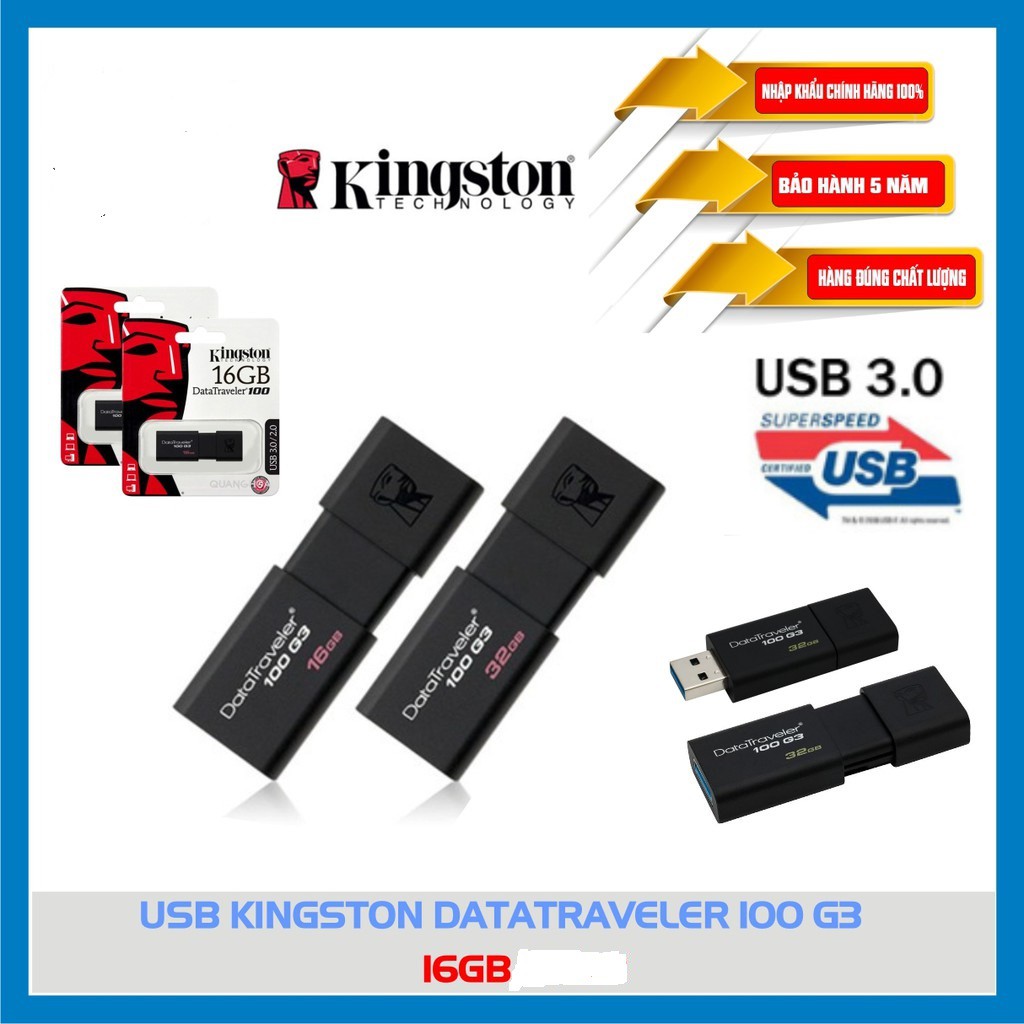 COMBO 10 USB Kingston 3.0 DataTraveler 100G3 16GB- BẢO HÀNH 5 NĂM