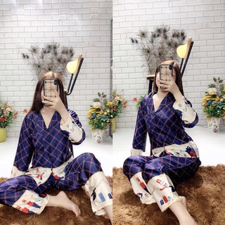 Bộ lụa satin lính tay dài( có túi quần) - Hàng nhập khẩu