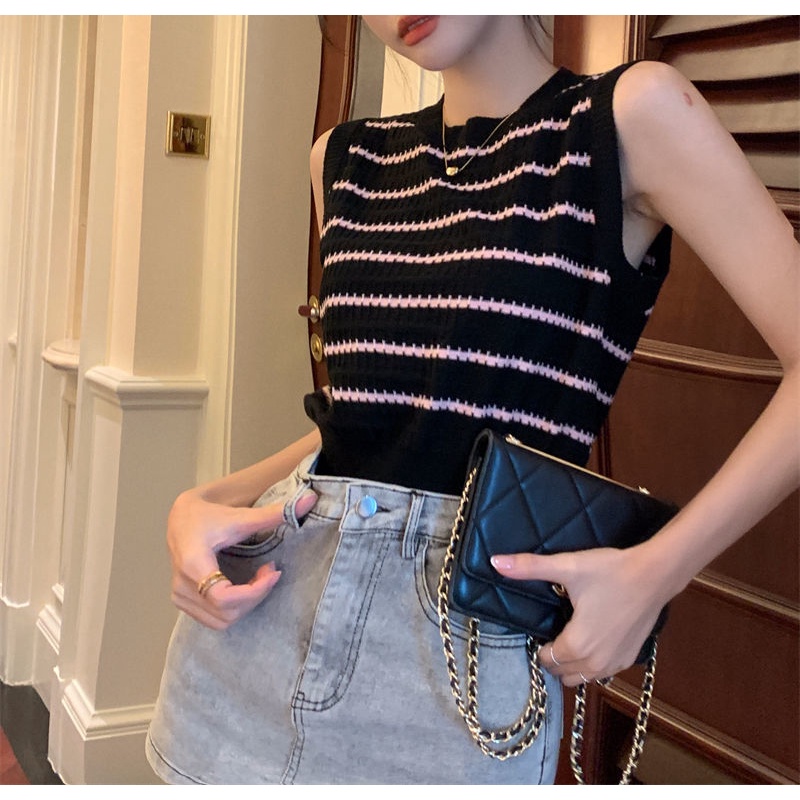 Áo Thun Không Tay Họa Tiết Kẻ Sọc Thời Trang Mùa Hè Cho Nữ