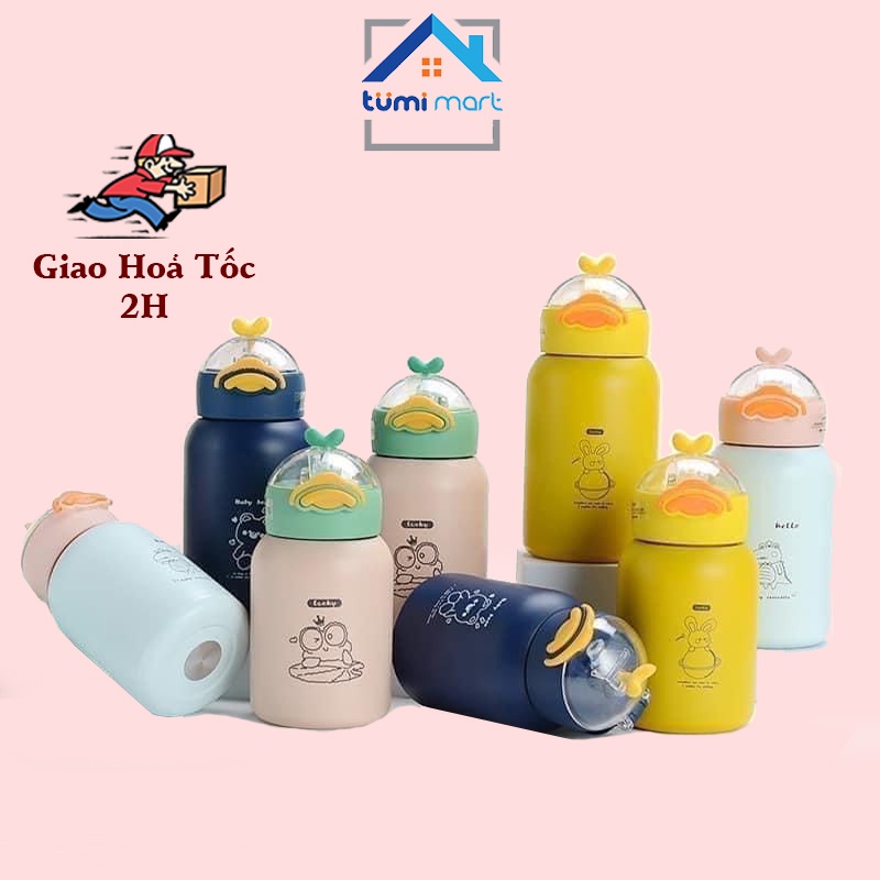 Bình Giữ Nhiệt Inox Vịt 420ml, Bình Uống Nước Inox 304 Cao Cấp Có Ống Hút Tặng Kèm Sticker, Hàng Loại 1 Xịn