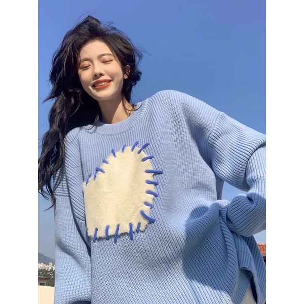 Áo len Puyuan Xanh mới lạ Thiết Kế khâu tim 2022🐷