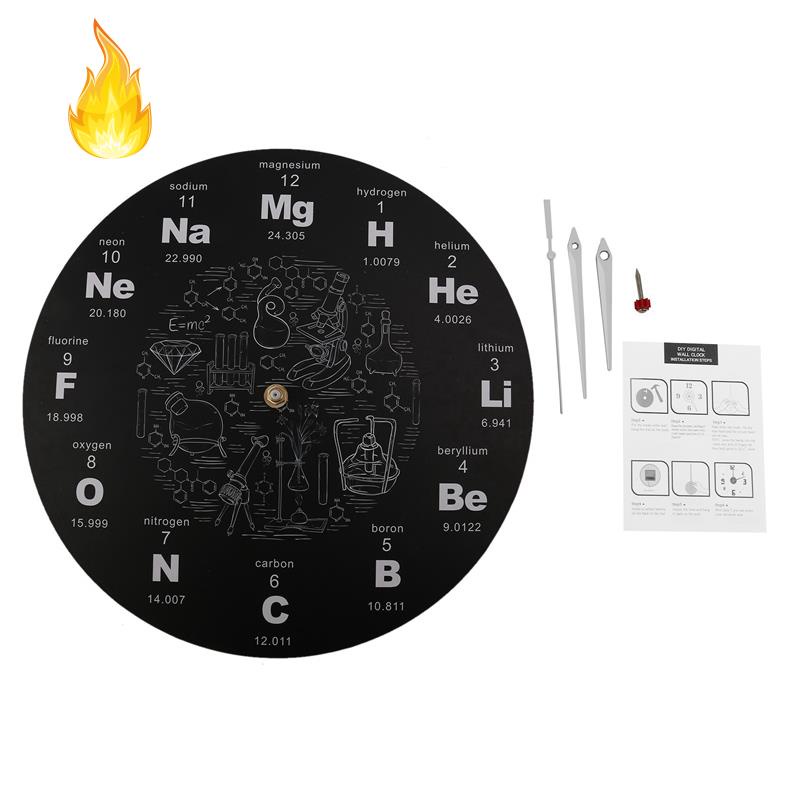 Đồng Hồ Treo Tường Biểu Tượng Hóa Học Màu Đen Dùng Cho Phòng Học/Giáo Viên