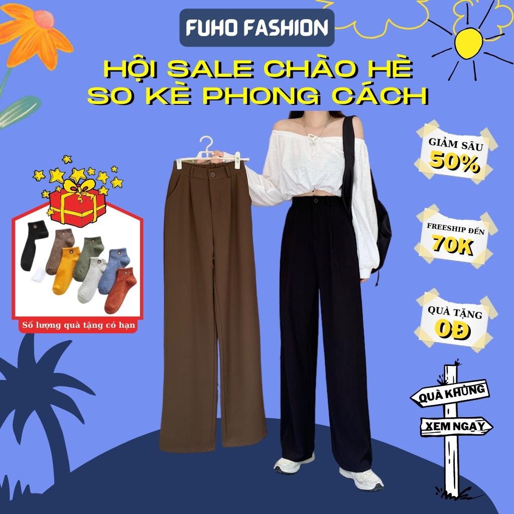 Quần ống rộng nữ lưng cao FUHO Fashion công sở đi học cao cấp đẹp, chất Tuyểt mưa thoáng mát 001