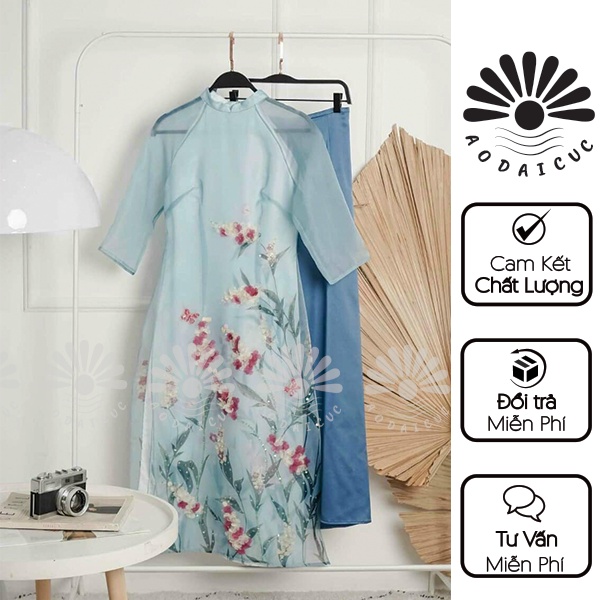 Áo cách tân 4 tà xanh ngọc tơ oganzaa đính kết thủ công sang chảnh