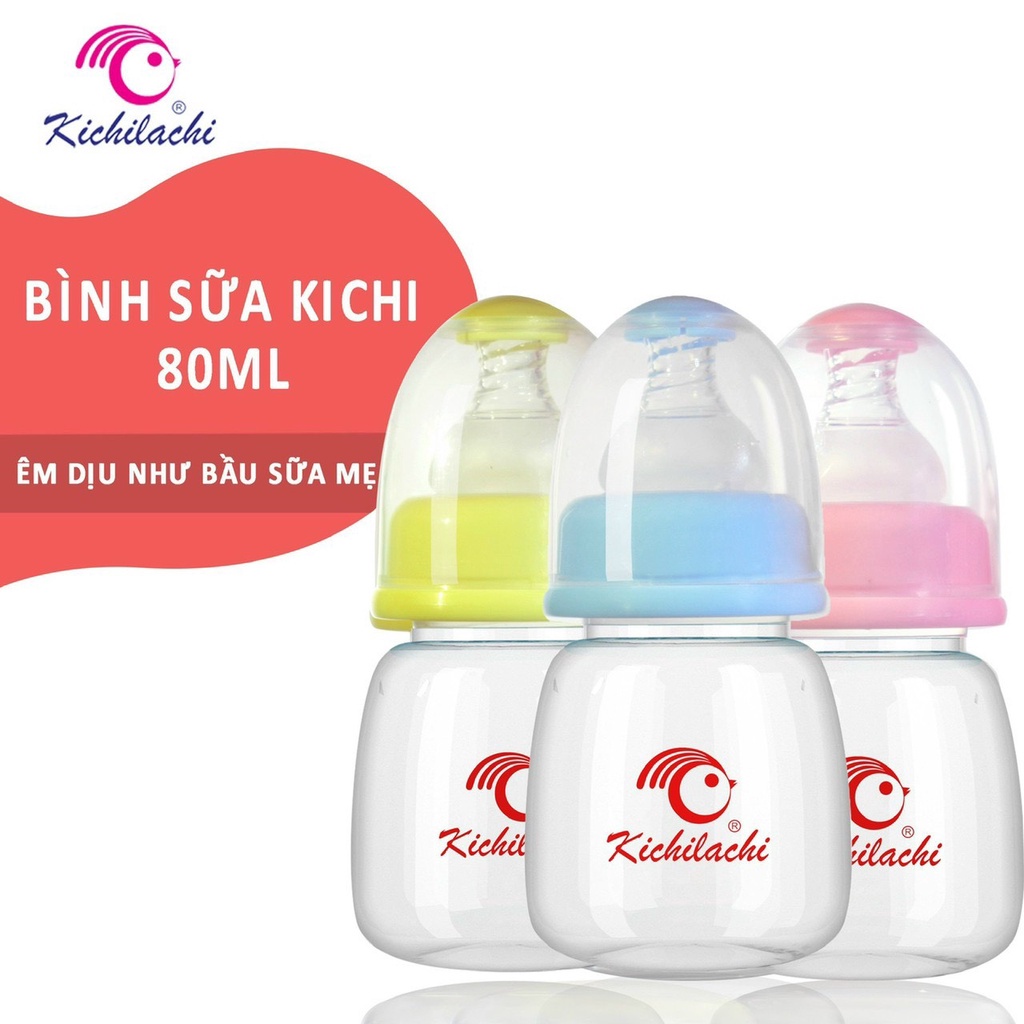 Bình Sữa Nhựa Cổ Hẹp 80ml Cho Bé Không Bpa Kichilachi  [ KÈM NÚM TI ]