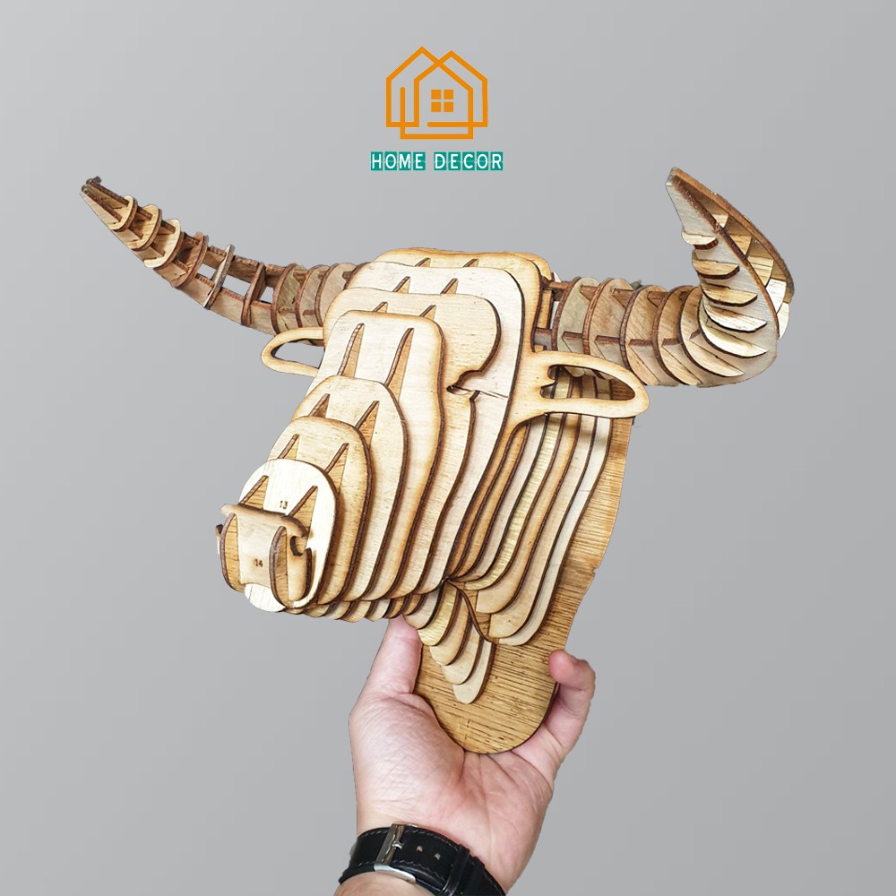 Đầu trâu 3D mô hình - Đầu trâu gỗ trang trí nhà cửa siêu đẹp