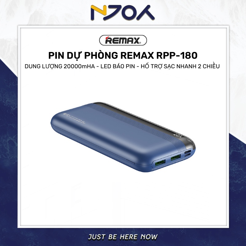 Sạc Dự Phòng 4 Cổng Sạc REMAX RPP-180 20000mAh Sạc Nhanh PD + QC 22.5W Đèn Led Báo Pin Cho iPhone Samsung Xiaomi Oppo