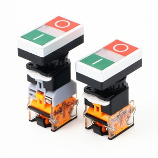 Công tắc nhấn đôi LA38-11DRG phi 22mm on-off có đèn led điện áp 24VDC, 220VAC