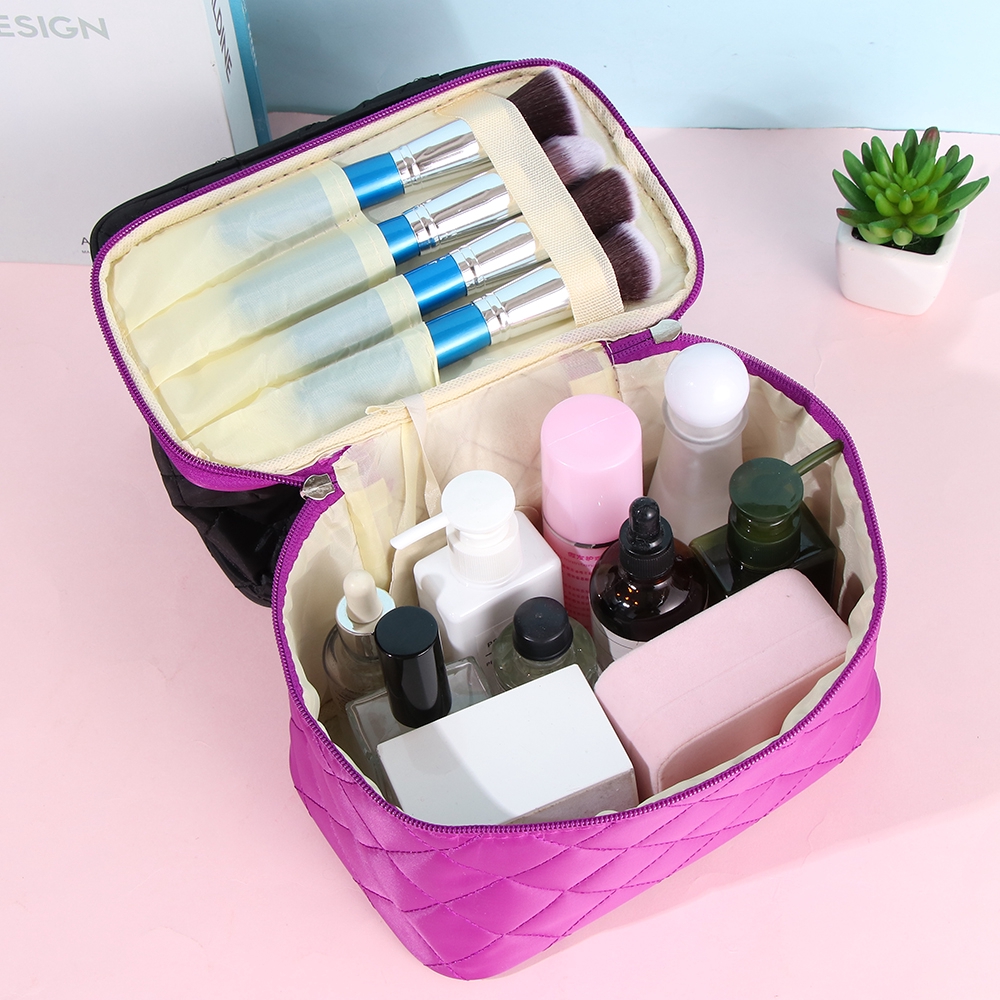 Hộp Đựng Mỹ Phẩm Hình Oval Bằng Vải Họa Tiết Kim Cương Chống Thấm Nước