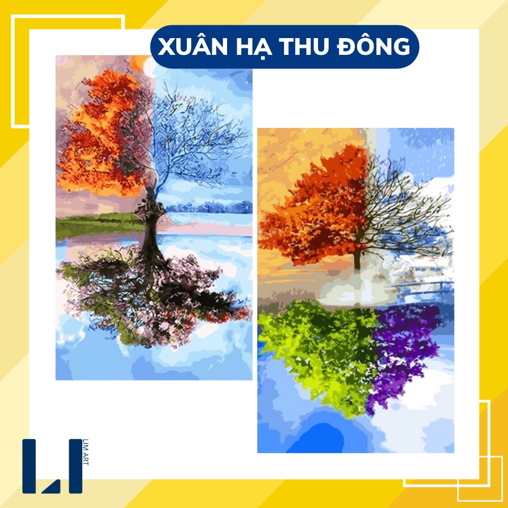 Tranh sơn dầu số hoá có khung LIM Art - Tranh tô màu theo số xuân hạ thu đông