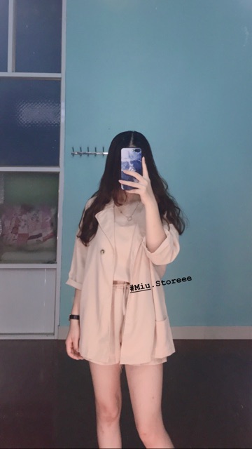 Set 3 món áo hai dây+vest+quần đùi