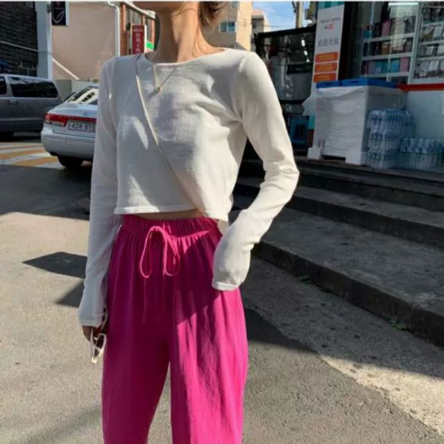 Áo thun croptop ulzzang tay dài ôm body 2019