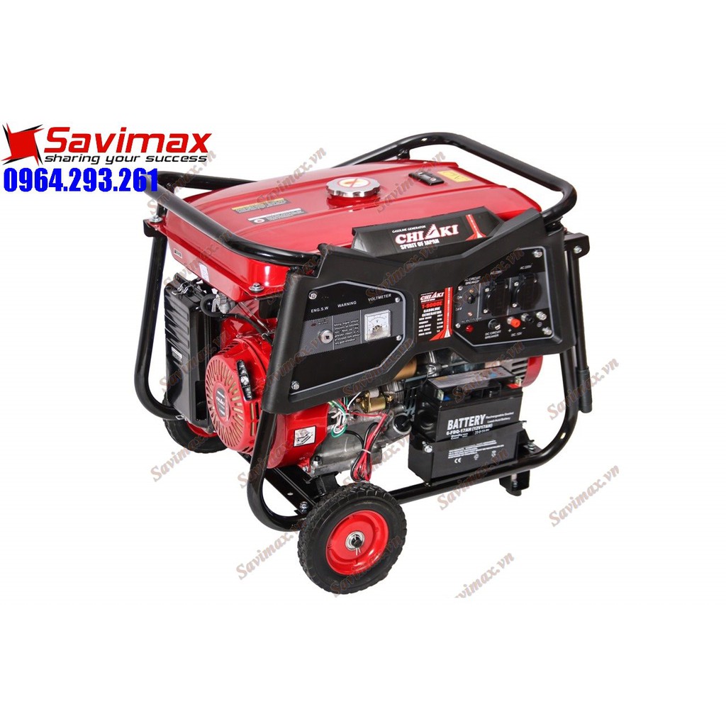 Máy phát điện CHIAKI T-9000E công suất 5kw chạy xăng, đề nổ, tay kéo bánh xe đẩy giá tốt