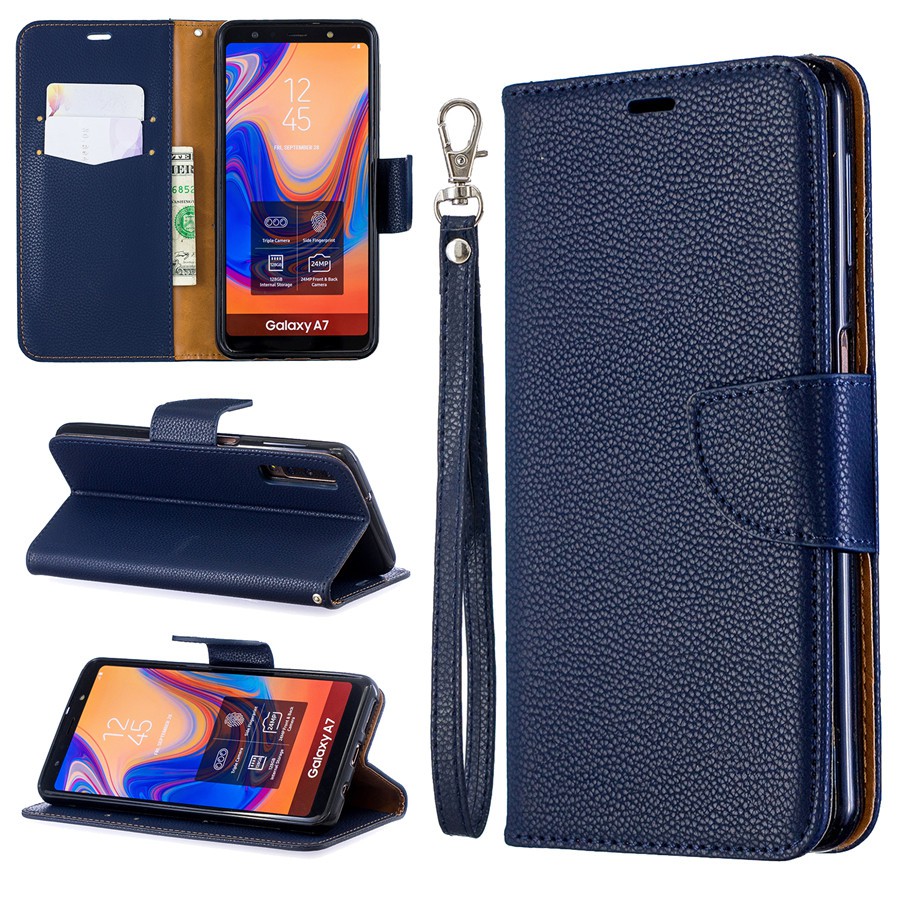 Bao da điện thoại gập kiêm ví màu trơn cho Samsung A7（2018）/A750 Litchi | BigBuy360 - bigbuy360.vn