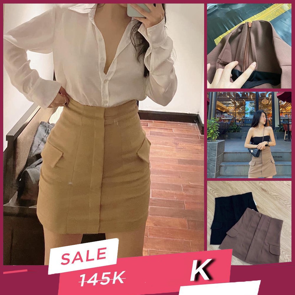 [Mã FASHIONT4WA giảm 10K đơn 50K] Chân Váy Cạp Cao Túi Sườn Chất Vitex Khoe Eo Khoe Mông CHÂN VÁY TÚI NẮP VUÔNG BÊN HÔNG | BigBuy360 - bigbuy360.vn