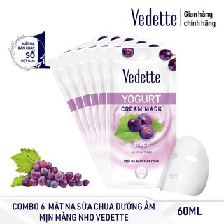 COMBO 6 MẶT NẠ KEM SỮA CHUA NHO 10ml VEDETTE - DƯỠNG DA ẨM & TƯƠI TRẺ LÀN DA