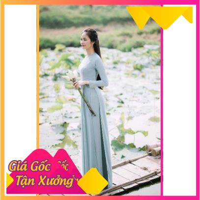 Áo dài chiffon 4 tà màu xanh đá