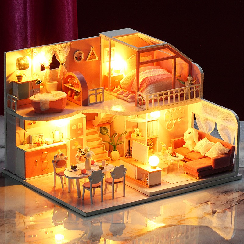 Mô hình nhà DIY Doll House Mid Summer Dream Kèm Mica Chống bụi, Bộ dụng cụ và Keo dán