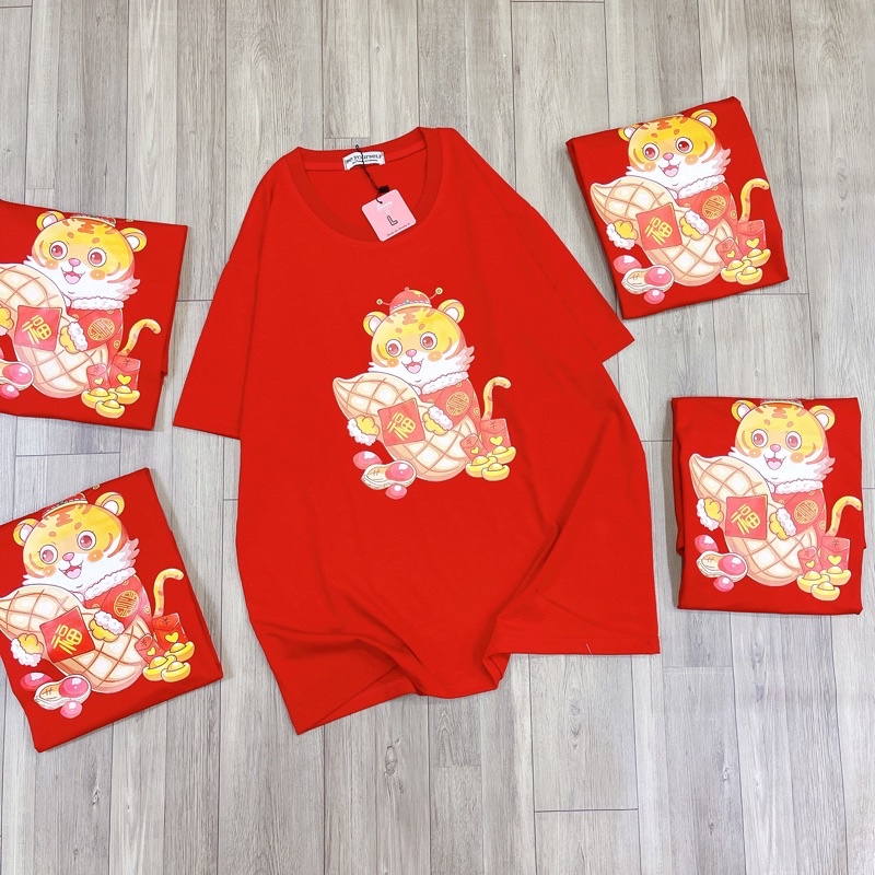 Áo Thun Nam Nữ Unisex Áo Phông cổ tròn vải cotton thoáng mát Tết con Cọp, con Hổ - Mẫu Cọp chúc tết - shop.lucas