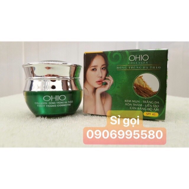 Kem Mụn, Trắng da, Xóa thâm, Liền sẹo, Cân bằng độ ẩm OHIO Collegen - Đông Trùng Hạ Thảo (20g) đủ giấy