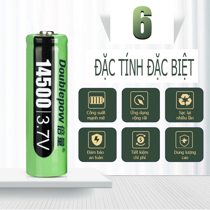 Pin sạc 14500 3,7V Lithium 3150mWh công suất cao chính hãng Doublepow