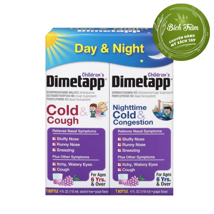 Siro trị ho Dmetapp day & night cool day cold relief cho bé trên 6 tuổi